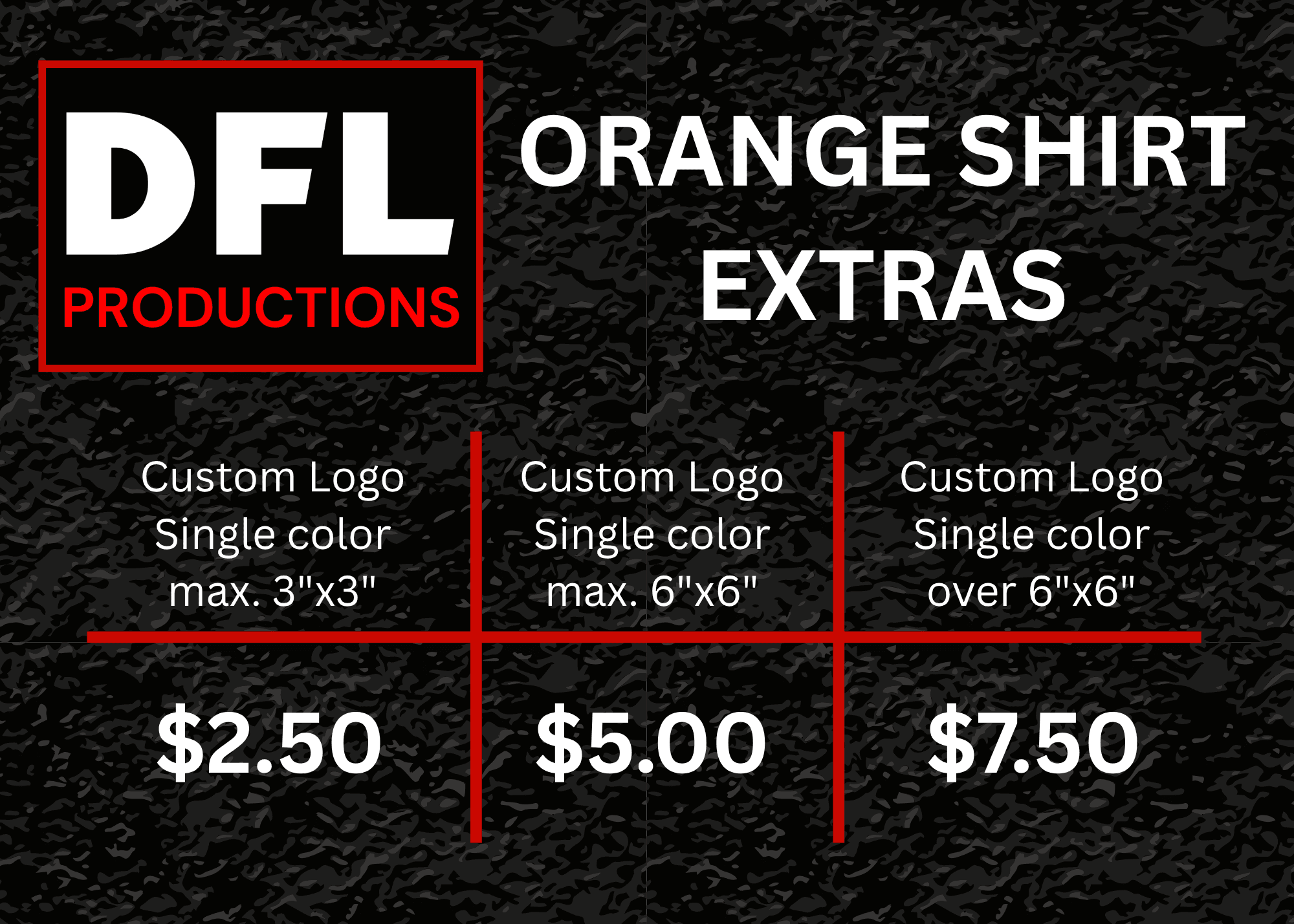 Custom Logo Pricing Chart